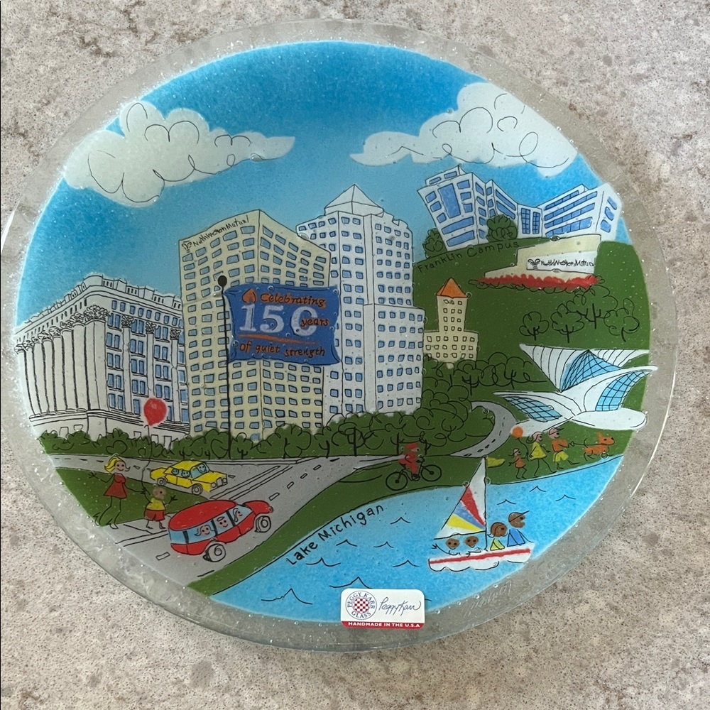 Peggy Karr Glass - Milwaukee- Northwestern Mutual Colorful Cityscape Plate